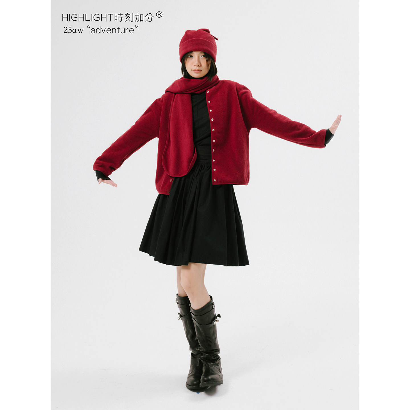 时髦浆果新年红摇粒绒开衫