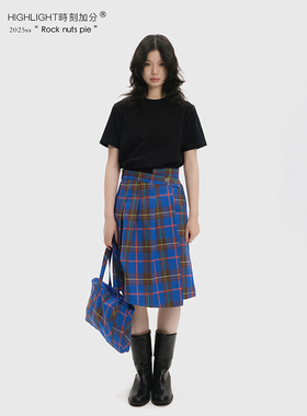HIGHLIGHT加分25ss 摇滚坚果 不对称剪裁立体双层廓形格纹半身裙