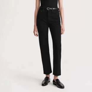 和前秀秋冬挺阔棉料高腰牛仔裤经典百搭毛边九分裤显瘦通勤女裤E7