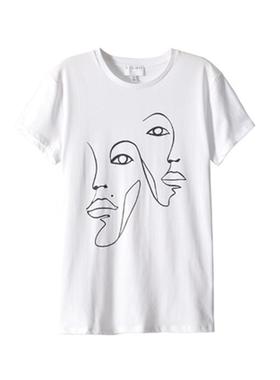 WITCHERY 百搭纯棉女装简约实用 简笔画轮廓脸 圆领短袖休闲T恤A1