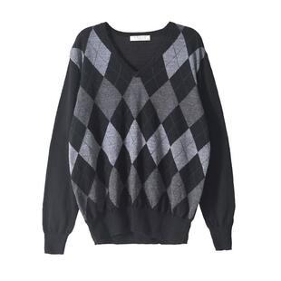 A11和*秀纯羊毛针织毛衣打底叠穿经典英伦风菱格V领长袖套头男装