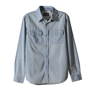 工装 和前秀秋款 浅蓝牛仔衬衫 翻领男装 E11 商务百搭洗水棉衬衣长袖