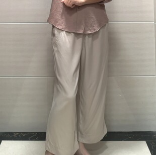 和前秀秋款丝棉9分裤通勤百搭系带松紧腰围高腰直筒裤阔腿女裤E7