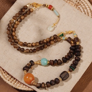 新中式 项饰 天然老料沉香项链女缅料翡翠蜜蜡南红和田玉多宝长款