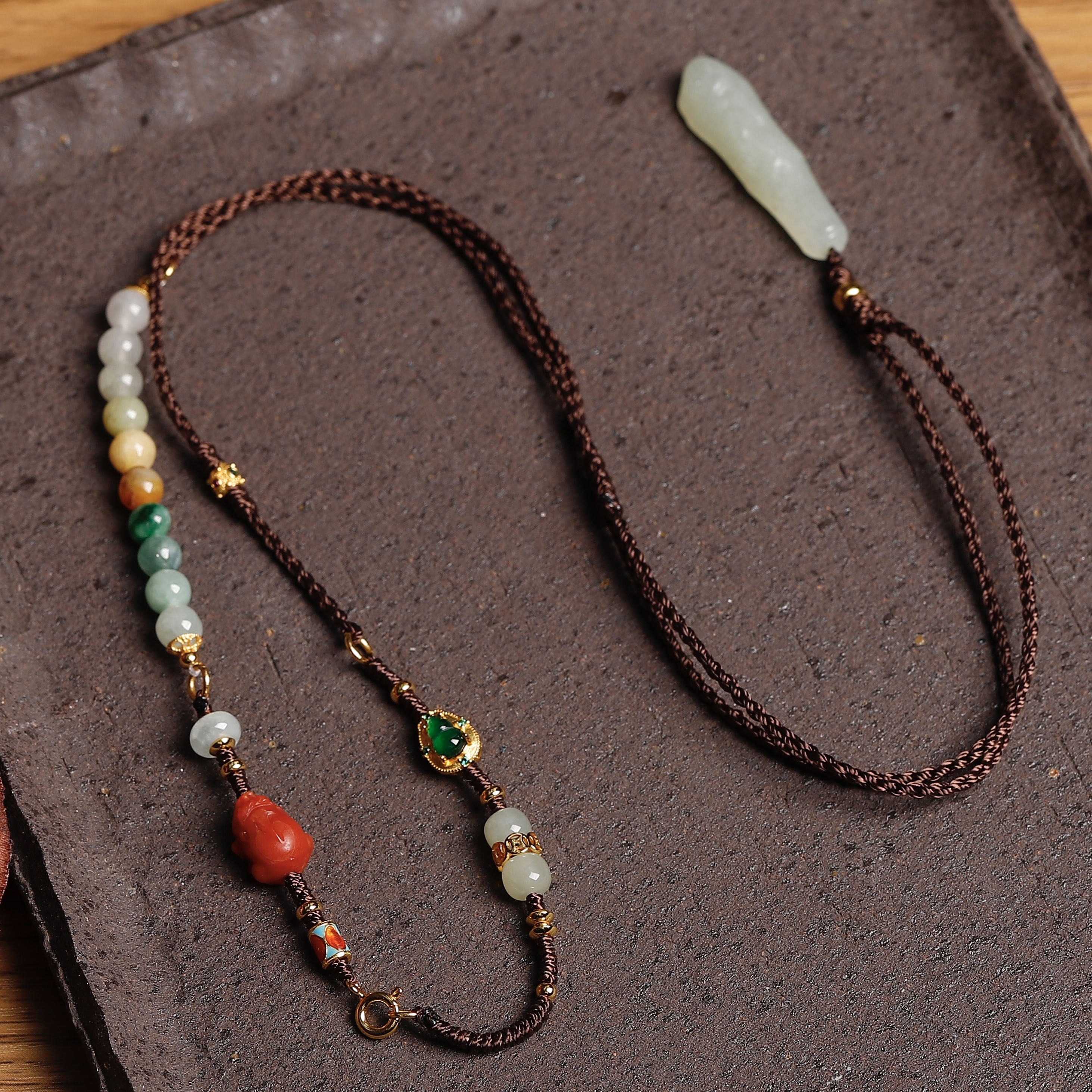 天然翡翠手工绳编项链万能链女