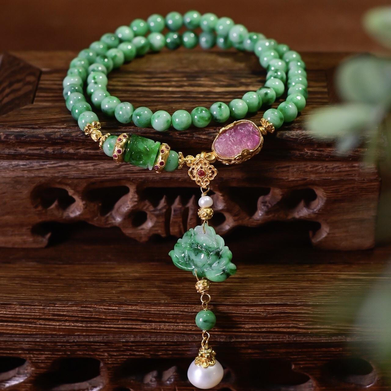 新中式天然A货飘花莲花翡翠手链