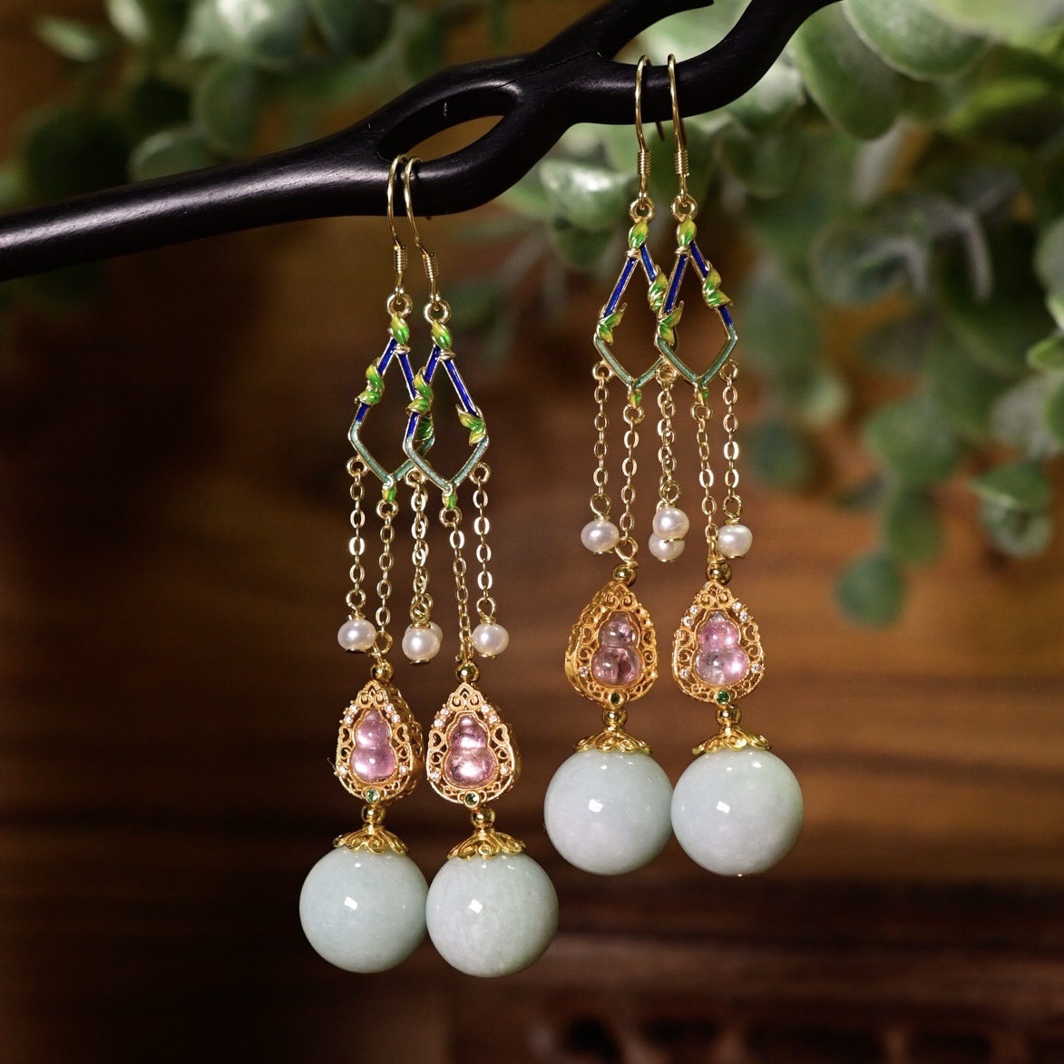 天然A货豆绿翡翠耳坠女新年礼物