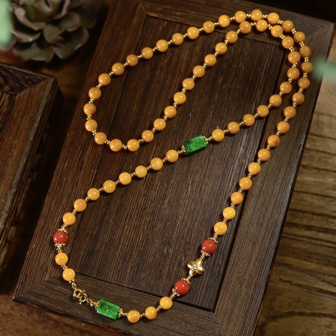 天然蜜蜡圆珠万能链项链女毛衣链