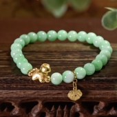 天然A货豆绿翡翠圆珠手链手串女S925纯银镀金马上有钱如意小提溜