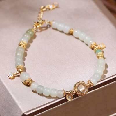 新中式天然渐变和田玉算盘珠手链