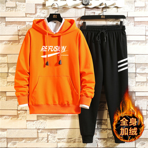 冬款加绒加厚卫衣卫裤男两件套连帽休闲运动服A163-MJ7703-P95图片