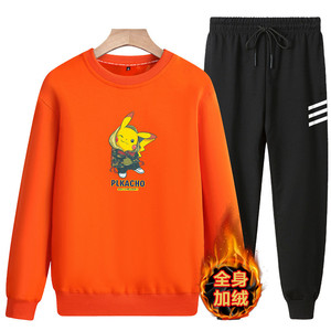 冬季新款运动男卫衣休闲宽松加绒青少年圆领两件套A163-5556-P90