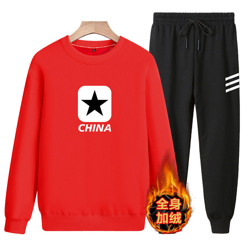 主推款青少年休闲运动套装男加绒冬款卫衣圆领A163-5532-P90图片