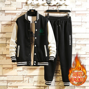 2020年冬季加绒加厚潮流棒球服运动套装外套男A163-BYP586-P110图片