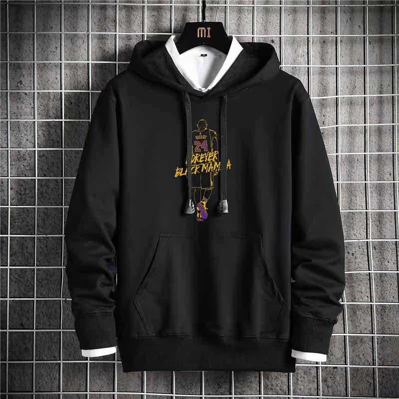 M-5XL 日系纯色连帽卫衣男加肥加大码宽松潮流秋季套头外套P45图片
