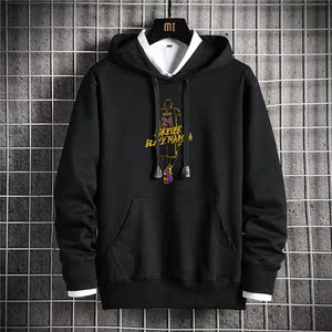 M-5XL 日系纯色连帽卫衣男加肥加大码宽松潮流秋季套头外套P45图片