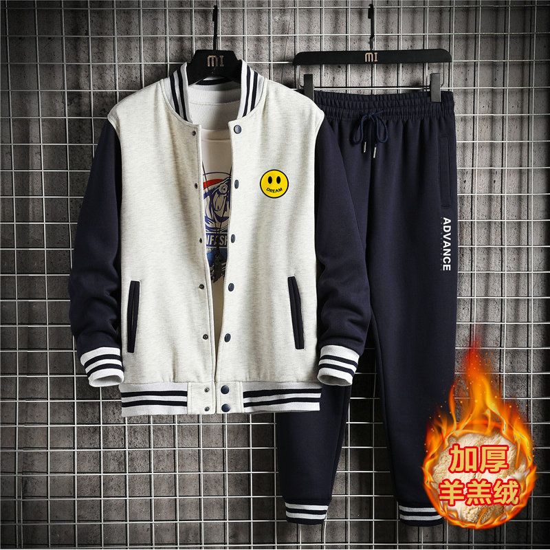 2020年冬季加绒加厚潮流棒球服运动套装外套男A163-BYP537-P110图片