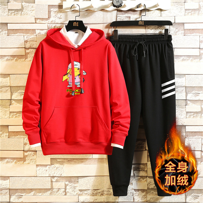 2020冬纯棉加绒加厚外套男孩运动服休闲套装A163-MJ7751-P95图片
