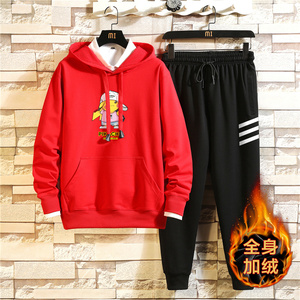 2020冬纯棉加绒加厚外套男孩运动服休闲套装A163-MJ7751-P95图片