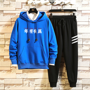 2021春秋季新款男士连帽套头卫衣套装日系宽松大码运动两件套P85图片 2021春秋季新款男士连帽套头卫衣套装日系宽松大码运动两件套P85图片