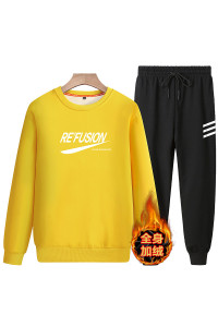 2020冬季新款加绒男卫衣休闲宽松青少年圆领两件套A163-5503-P90,冬季全套搭配效果图图片
