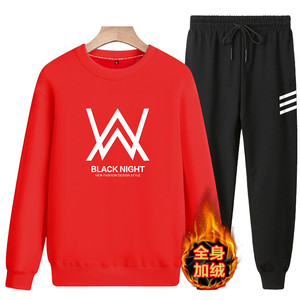 纯棉2020冬季卫衣休闲宽松加绒加厚青少年圆领套装A163-5504-P90图片