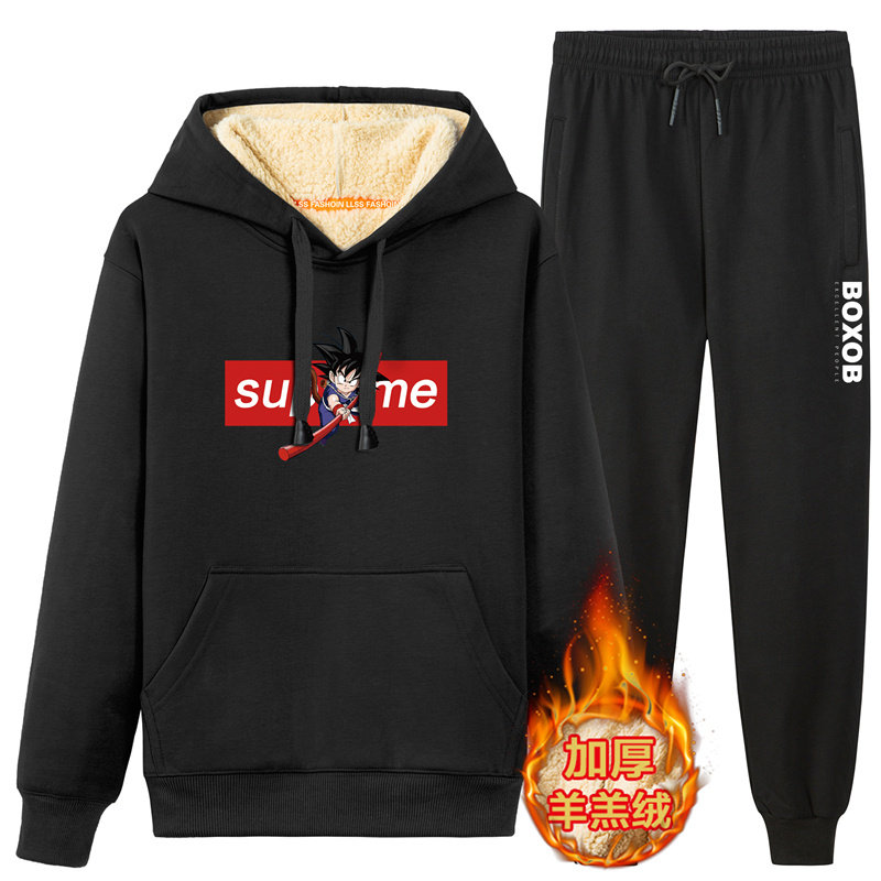 冬季ins潮牌男韩版潮流印花加绒情侣套头卫衣套装A163-YG1119-P95图片