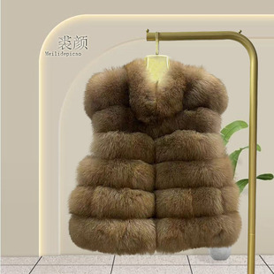 2025秋冬新款进口整皮狐狸毛皮草马甲外套女中长款爆横排背心保暖