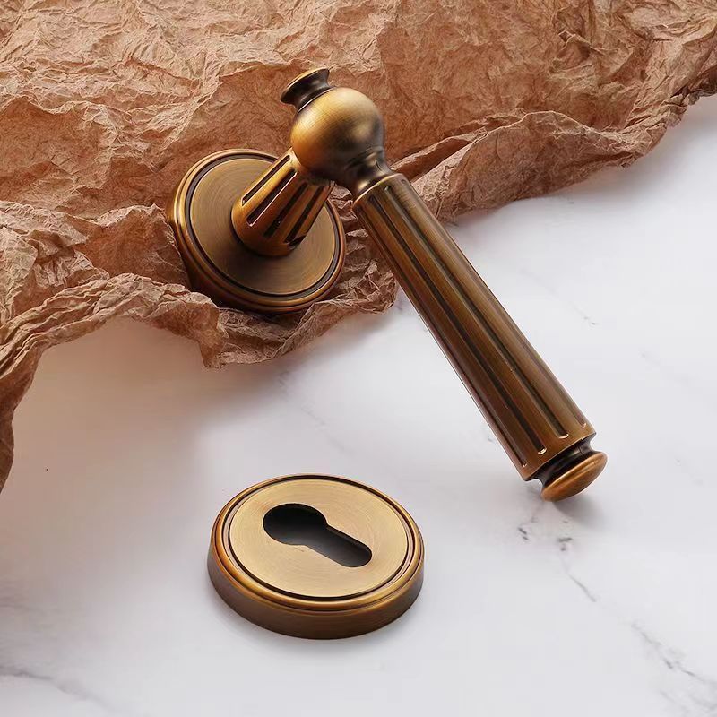 卧室家用实木轻奢室内黄古铜美式房门锁磁吸静音南瓜复古门把手