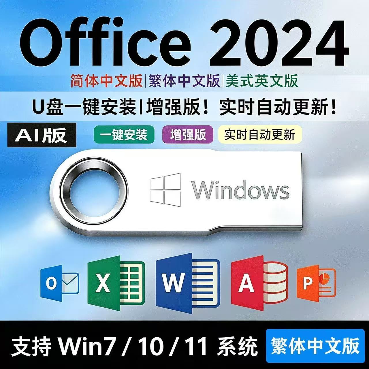港台繁体版】Office2024专业增强版安装U盘办公全家桶简体英文