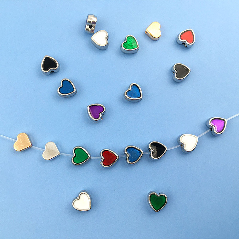 10个穿孔8mm爱心间隔珠合金滴油扁珠 韩版饰品配件diy手工手链