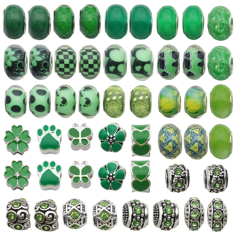 绿色系潘家风格树脂大孔珠手链配件饰品配件创意DIY穿孔点钻散珠