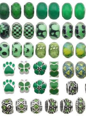 绿色系潘家风格树脂大孔珠手链配件饰品配件创意DIY穿孔点钻散珠