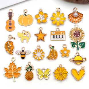 混20个滴油黄色合金饰品配件 创意diy韩系手链耳环钥匙扣吊坠挂件