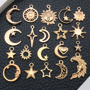 20个kc金复古镂空星星月亮太阳合金吊坠手链钥匙扣配件饰品挂件