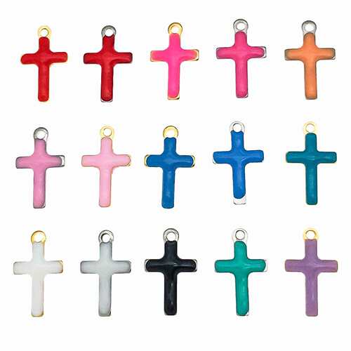 不锈钢彩色双面珐琅十字架滴油吊坠挂件DIY手链饰品配件10x6mm