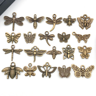 DIY饰品配件蝴蝶蜜蜂蜻蜓昆虫钥匙扣手链项链吊坠古青合金小挂件