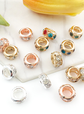 2个点钻大孔珠潘家风格间隔珠6x10mm 创意diy串珠手链饰品配件