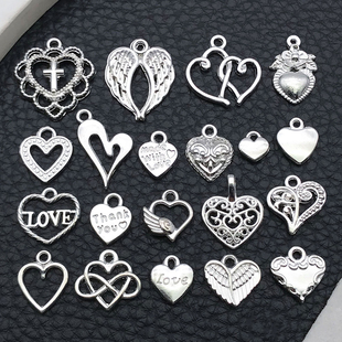混20个diy亮银合金饰品配件桃心形吊牌手链项链钥匙扣吊坠挂件
