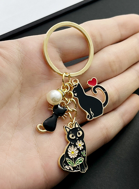 钥匙扣挂件三只黑猫咪滴油闺蜜款