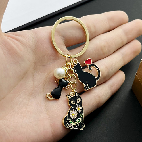 钥匙扣挂件三只黑猫咪滴油闺蜜款