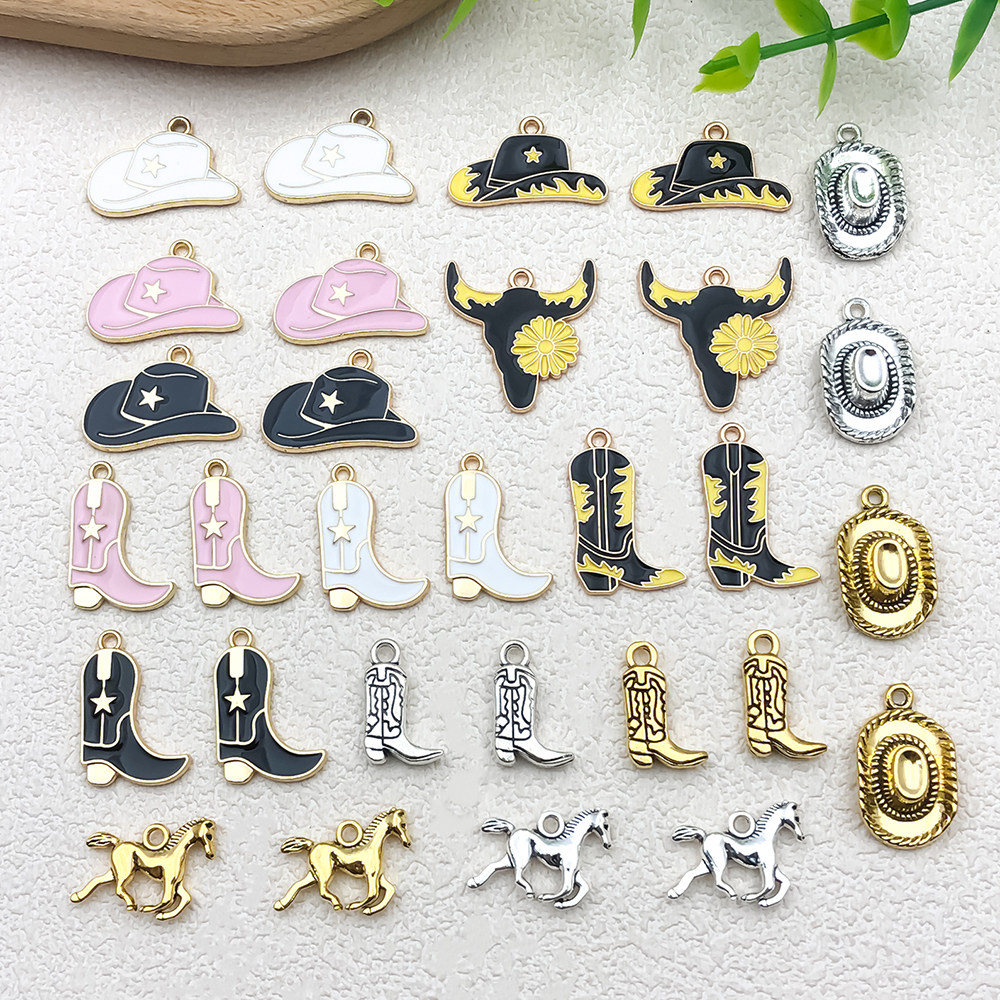 混30个diy西部牛仔靴子仙人掌挂钥匙扣项链件吊坠合金饰品配件