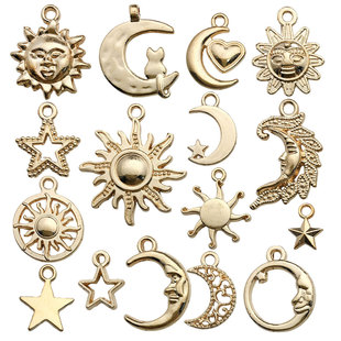 kc金饰品配件diy手链项链耳环吊坠混装太阳月亮星星小挂件材料包