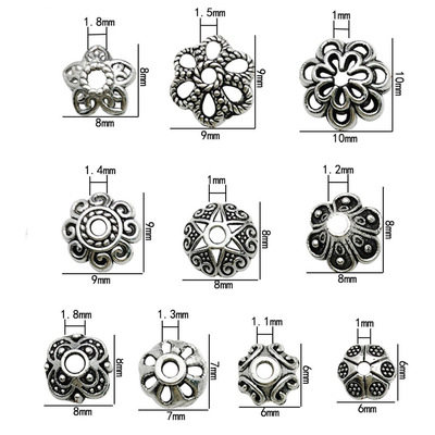 DIY手链串珠隔珠隔片花帽复古银色多尺寸花托吊坠耳饰品环配件