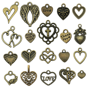 混20个古青复古镂空love爱心桃心合金吊坠DIY手工手链项链配饰品
