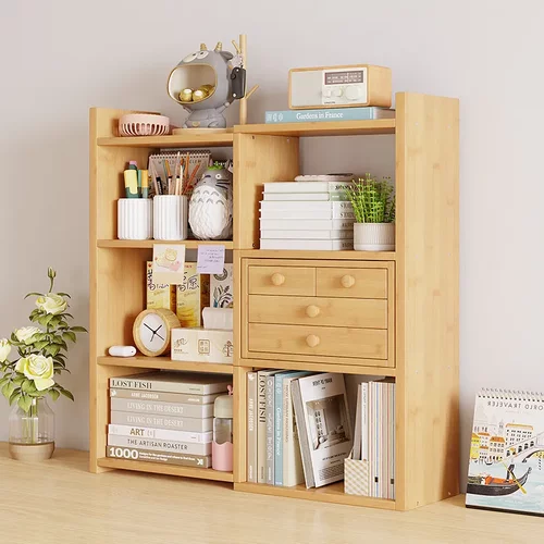 组合简易书架书桌桌面置物架办公桌落地收纳多层儿童书柜储物架子