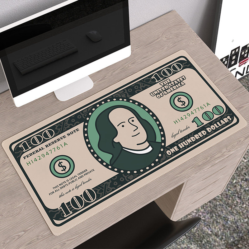 人民币卡通鼠标垫超大办公电脑笔记本个性动漫锁边加厚百元桌垫