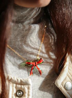 七隐 纯手工琉璃蝴蝶结 圣诞蝴蝶结项链 锁骨链 圣诞节礼物送女生