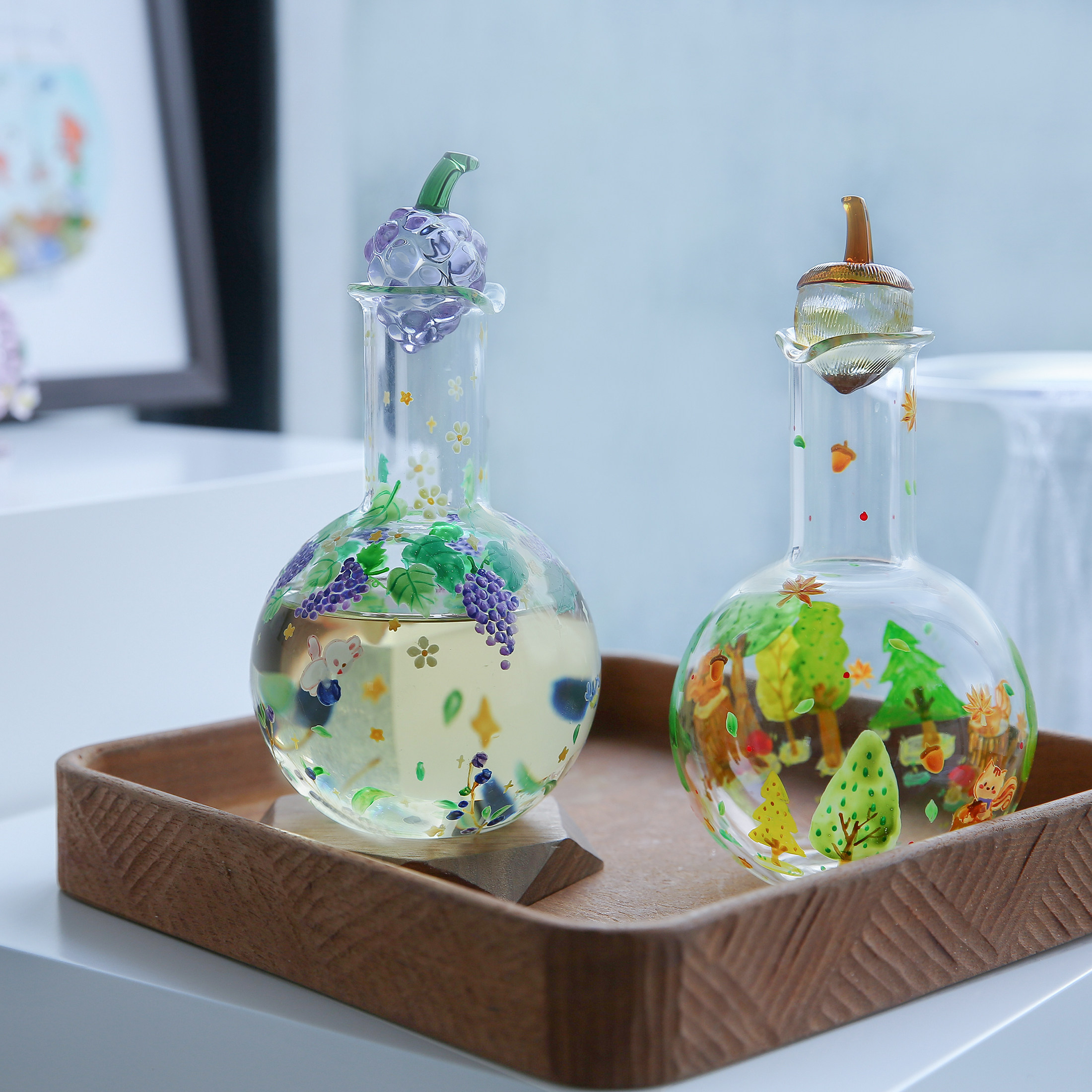 七隐 原创系列手工玻璃烧酒壶清酒壶耐高温茶壶手绘系列梅子酒壶