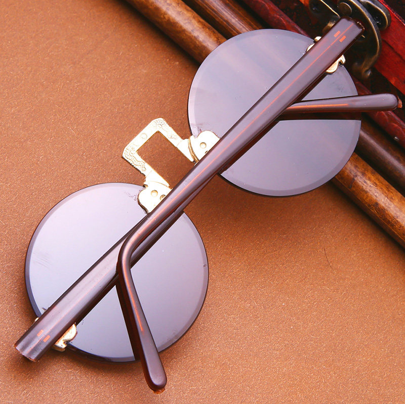 太阳镜东海天然水晶眼镜男墨镜圆形无框复古民国仿古纯古玩石头镜